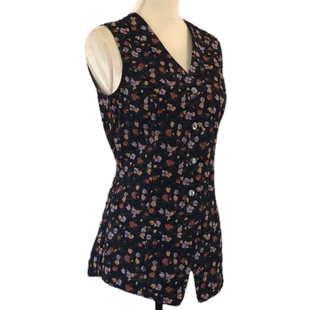 Express | 90s Vintage Navy Blue Floral Sleeveless Blouse Size 5/6 - Picture 3 of 11